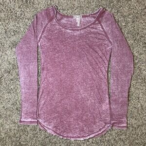 Kirra Shirt Womens Medium Long Sleeve Scoop Neck Drop Cut Casual Ribbed Sleeves